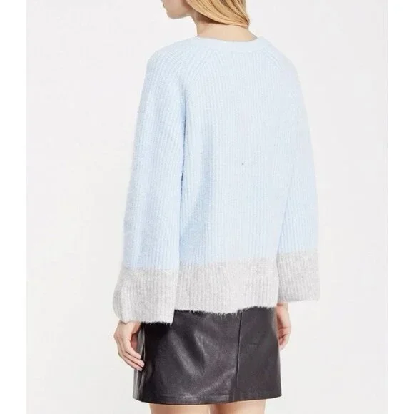 Anthropologie LOST INK Women Sweater Size 6 Oversized Light Blue Gray V Neck - Picture 2 of 13